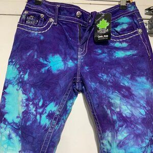 NEW COSTA NADA UPCYCLE MISS ME LOW RISE BOOT STRETCH TIE-DYE JEANS SIZE 28